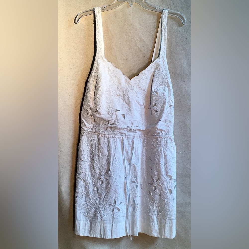 PAUL SMITH white Eyelet spaghetti strap MINI Sundress Wide shallow V neckline - Picture 13 of 16